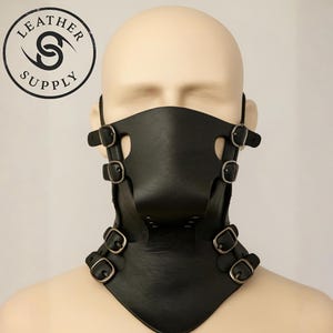 Black Leather Steampunk Mask: Gothic LARP Cosplay Face & Neck Guard