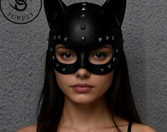 Handmade Leather Catwoman Mask: Gothic Spiked Cosplay Hood