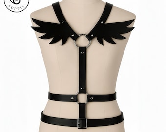Handgefertigter Lederflügel Harness: Verstellbarer Gothic Rave Körperpanzer
