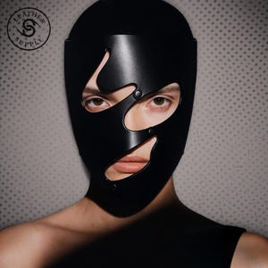 Handmade Black Leather Cutout Mask: Gothic Cosplay Fashion