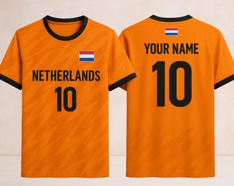 Netherlands Football Jersey Custom Name & Number | Orange Dutch Soccer Shirt, Unisex Fan Tee