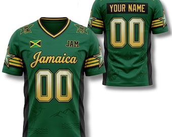 Jamaika V-Ausschnitt Kurzarm-Jersey, Benutzerdefinierte Name Nummer Shirt, Größe S-7XL