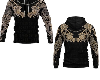 Viking Dragon Runes Hoodie, Norse Knotwork Unisex Sweatshirt, Nordic Mythology Gift