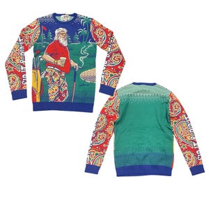 Suéter navideño divertido de Papá Noel para golfistas, ideal para amantes de la cerveza. Suéter navideño feo para golfistas, unisex.
