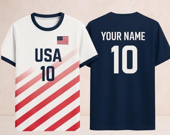 USA Jersey Bedruckt mit Name und Nummer | Rot Weiß Blau Fussball Shirt