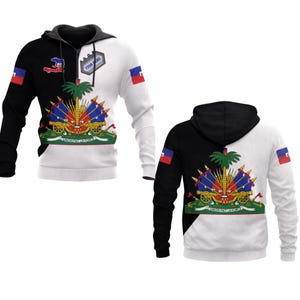 Sweat à capuche drapeau Haïti nom et numéro personnalisés, sweat-shirt fierté haïtienne, cadeau pull personnalisé unisexe