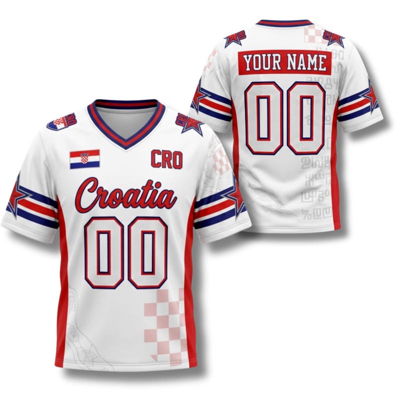 Kroatien Kundenspezifisches Fußball-Trikot, personalisierte Name Nummer V-Neck Tee, Vogelaugen-Pique-Stoff Style 2