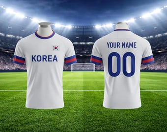 Camiseta de fútbol de Corea personalizada con nombre y número / Camiseta de fútbol blanca/negra/azul para fanáticos / Regalo personalizado