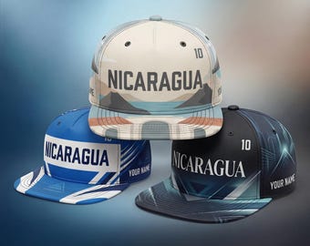Nicaragua All-Over Print Snapback Cap, Custom Baseball Hat (Your Name)
