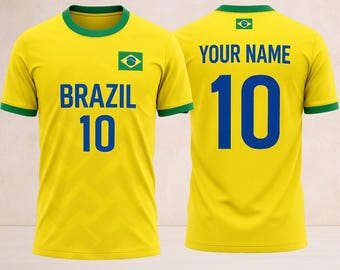 Brasilien Jersey Name & Nummer benutzerdefinierte Name | Gelbes Fußball Shirt mit Unisex Fan Shirt