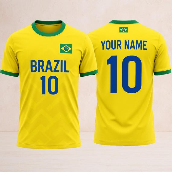 Brazil Football Jersey Custom Name & Number | Yellow Soccer Shirt