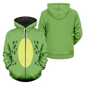 Green Frog Costume Hoodie, Yellow Belly, Unisex Animal Zip-Up