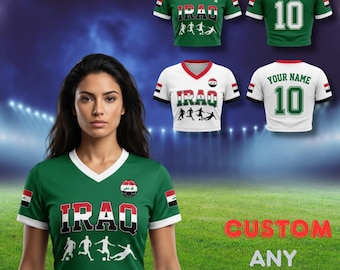 Iraq 2026 Fan Crop Top, Custom Soccer Jersey Shirt, Personalized Gift