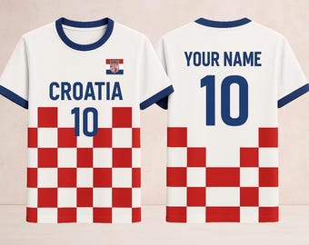 Croatia Soccer Jersey | Personalized Red White Checkerboard Fan Tee