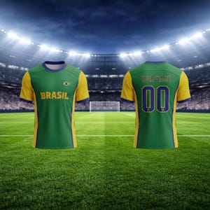 Brazil Custom Name & Number Soccer Jersey Shirt | Green Yellow Black Fan Football Tee | Personalized Gift