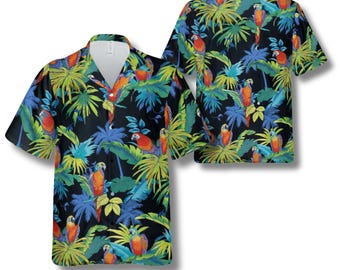 Max Payne Inspired Parrot Hawaiian Shirt, Black Jungle Bird Aloha Beachwear Top