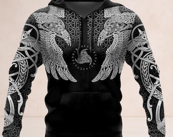 Viking Norse Runes Hoodie Collection, Raven Wolf Dragon Vegvisir Sweatshirt, Nordic Mythology Unisex Hoodie