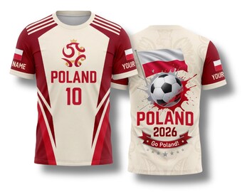 Poland 2026 Soccer Fan T Shirt, Custom Name Number Tee, Red White Football Gift