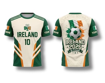 Ireland 2026 Soccer Fan T Shirt, Custom Name Number Tee, Green White Football Gift