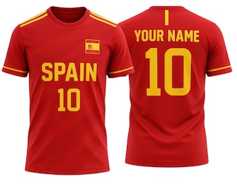 Custom Spain Football Jersey | Personalized Soccer Shirt with Flag, Unisex Fan Tee