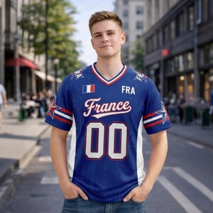 Personalized France Soccer Jersey, Custom Name Number V-Neck Tee (S-7XL)