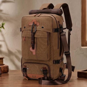 Personalized Canvas Travel Backpack for Men, Convertible Duffle Bag, Custom Weekender Bag with Shoe Compartment, Graduation Gift for Him