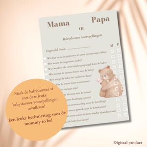 Baby shower prediction, Baby shower fill-in card, Mom or dad prediction, Baby shower game, Digital, Gender neutral, Dutch