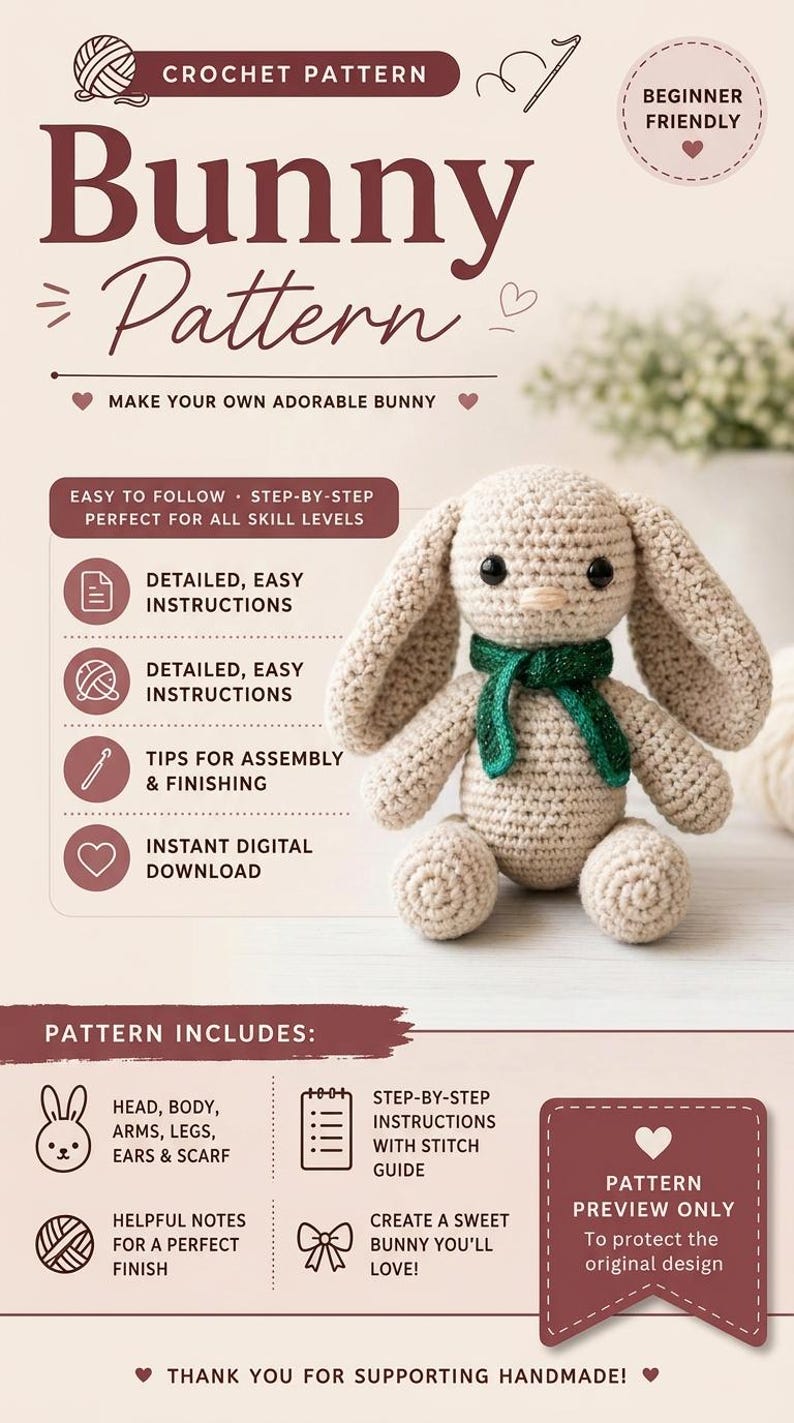 How To Crochet A Rabbit Crochet Pattern Bunny PDF, Amigurumi Bunny Pattern Toys, Rabbit Crochet ...