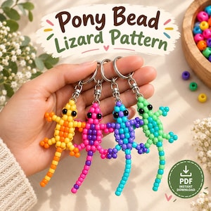 Pony Bead Lizard Pattern PDF | Printable Beaded Gecko Animal Craft | Kawaii Keychain Tutorial | Instant Download