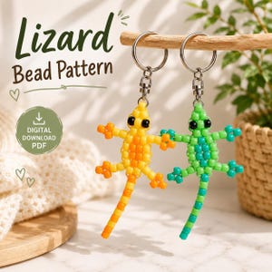 Pony Bead Lizard Pattern PDF | Printable Beaded Gecko Animal Craft | Kawaii Keychain Tutorial | Instant Download