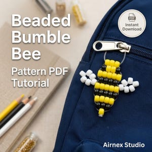 Pony Bead Bumble Bee Keychain Pattern PDF | Seed Bead Bee Tutorial | Beginner Beading, Bag Charm, Instant Download