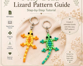 Patrón de lagartija con cuentas Pony / Llavero de gecko con cuentas en PDF / Tutorial de animales con cuentas para principiantes / Descarga instantánea
