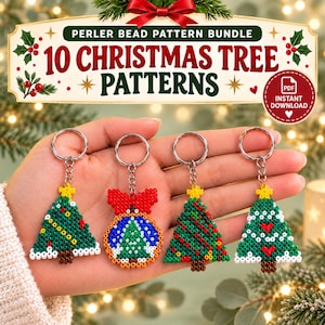 10 Christmas Tree Perler Bead Patterns, Hama Fuse Beads Pyssla, Kids Craft Xmas Tree Template, Printable PDF Digital Download