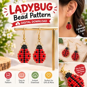Pony Bead Ladybug Pattern PDF | Beaded Animal Patterns | Beginner Beadweaving Tutorial (Digital Download)