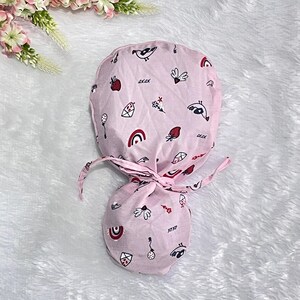 Baby Pink Ponytail Scrub Cap: Satin-Lined Cotton Surgical Hat