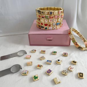 Custom Italian Charm Bracelet, Personalized Gold Italian Charm Bracelet, Vintage Italian Bracelets, Gold Italian Charm Bracelet Charms