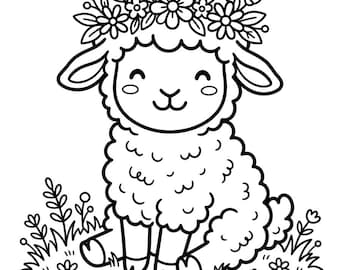 Dibujos para colorear de primavera estilo kawaii, garabatos de animales y flores (descarga digital)