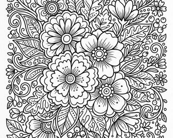 Floral Garden Coloring Book for Adults, Teens | Botanical Doodle Pages (Printable)