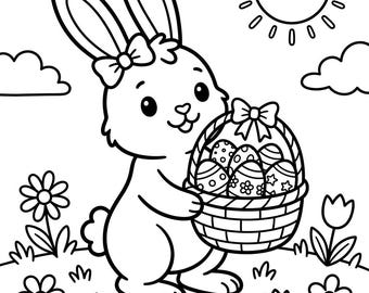 Dibujos para colorear de conejitos de primavera / Actividades de búsqueda de huevos de Pascua (PDF imprimible)