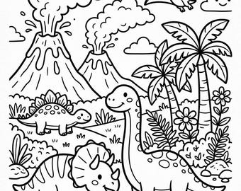 Dinosaur Coloring Pages for Kids | Preschool Toddler Printable Activity (Digital Download)