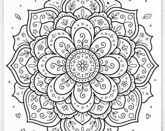 Easy Mandala Coloring Pages for Adults, Teens | Floral Botanical Designs (Printable Download)