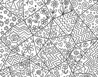 Páginas para colorear con patrones / Formas geométricas dibujadas a mano (Descarga digital)