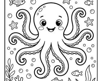 Dibujos para colorear de animales marinos para imprimir, ideales para clases educativas de arte y ciencias.