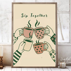 Sorseggia insieme – Stampa artistica retrò &quot;Cozy Coffee Club&quot;, stampa &quot;Coffee Club&quot;, decorazione da parete &quot;Coffee&quot;, decorazione per sala da pranzo, stampa per cucina, download digitale