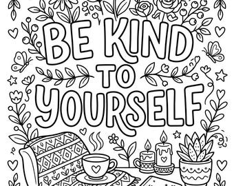 Målarbok med positiv affirmation för vuxna och tonåringar | Målarbilder med motiverande citat | Söt planerare och produktivitetsmålarbok