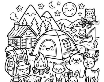 Målarbok med sommarcampingäventyr för småbarn i åldrarna 2-5 | Söta målarbilder med skogscamping