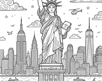 Dibujos para colorear de monumentos de EE. UU. para adultos: actividades divertidas y educativas para explorar América.