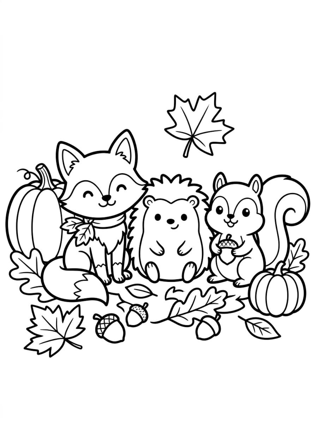 Fall Animal Color Pages Fall Animals Coloring Book for Kids, Preschool Printables (Digital ...