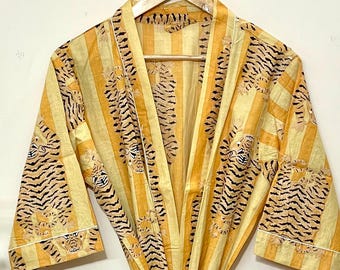 Kimono in cotone: vestaglia unisex con stampa indiana a blocchi, stile autunnale da donna, regalo di Natale