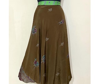Reversible Silk Wrap Skirt, Upcycled Indian Sari, Boho Maxi